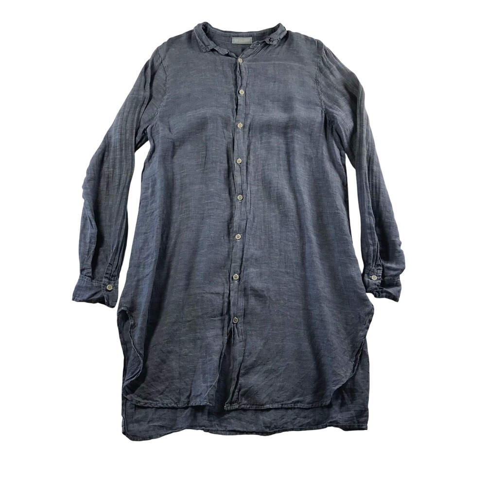 CP Shades Blue 100% Linen Button Down Tunic Shirt Dress Made in USA Medium